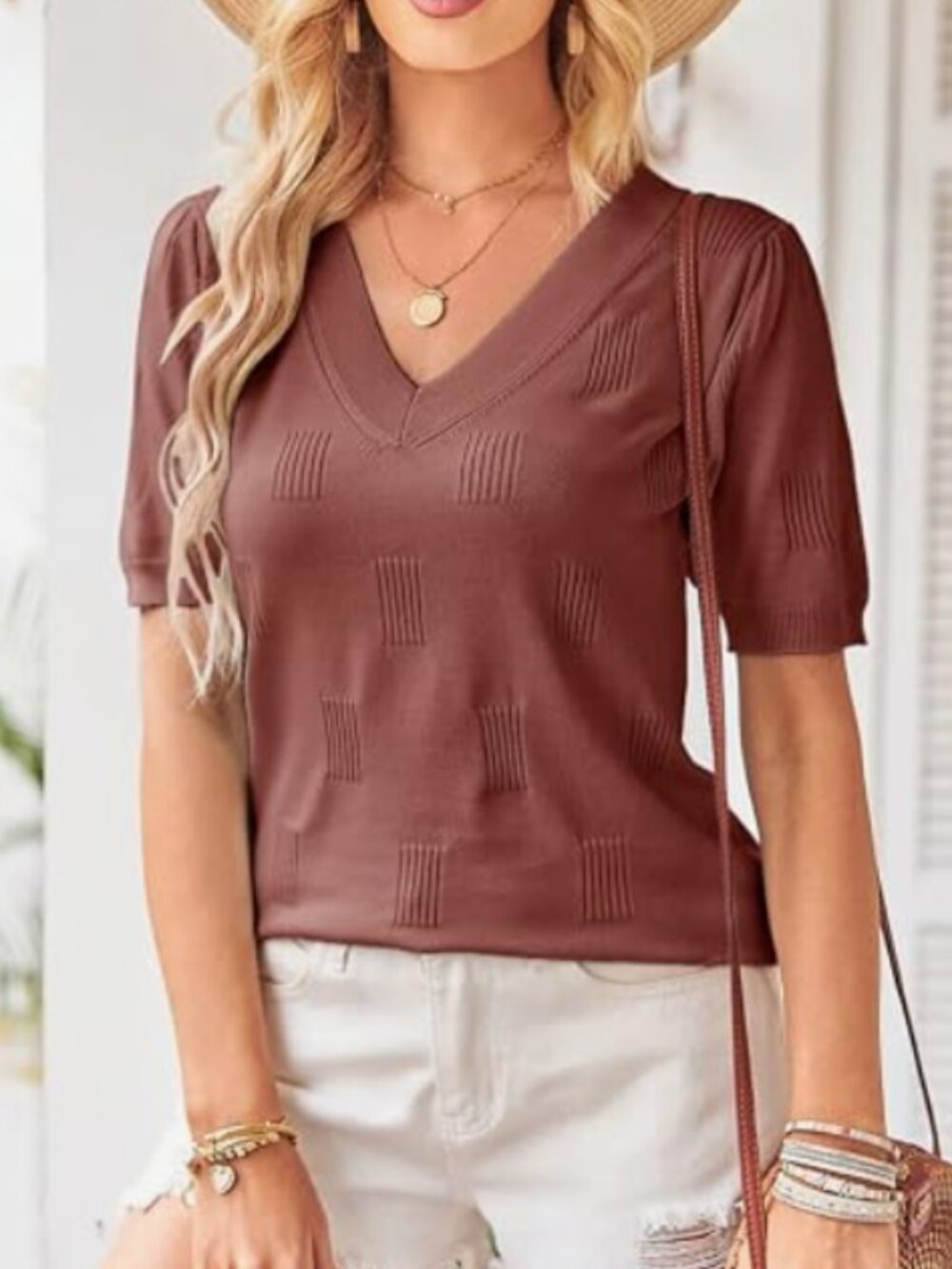 Women's V-neck Short Sleeve Blouse